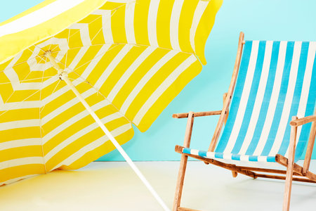 Summer sunshade and deckchair in studio