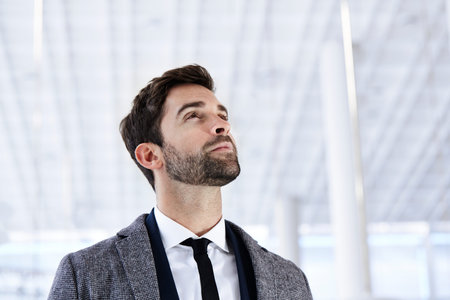 Businessman looking up, contentの写真素材
