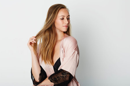 Gorgeous woman in silk night dress