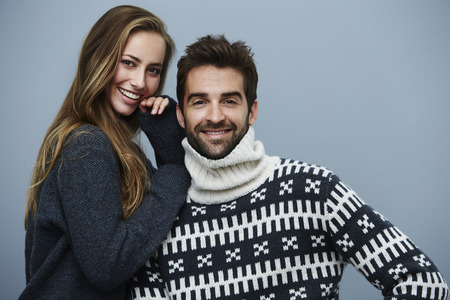 Handsome couple in fashionable warm clothingの写真素材
