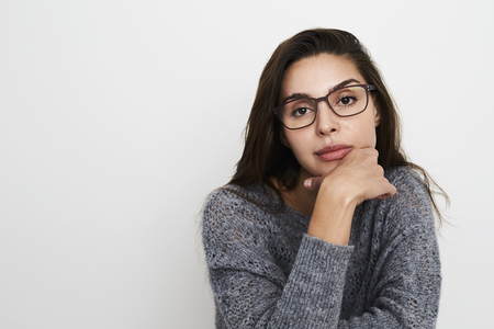Beautiful brunette women in spectacles, portraitの写真素材