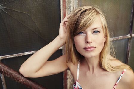 Beautiful woman with long blond hair, portraitの写真素材