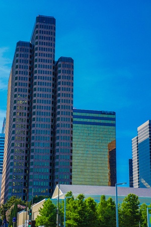 modern day architecture in down town Dallas over the summerのeditorial素材