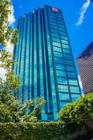 Modern day architecture in down town Dallas over the summerのeditorial素材