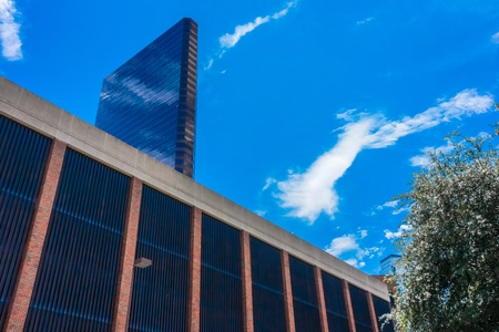 Modern day architecture in down town Dallas over the summerのeditorial素材