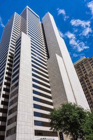 modern day architecture in down town Dallas over the summerのeditorial素材