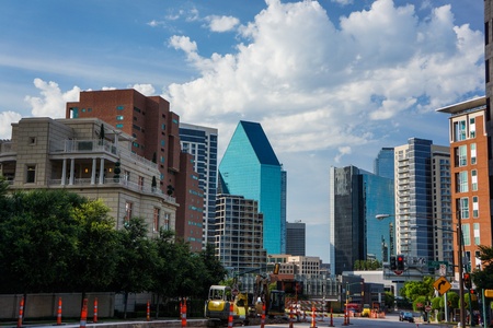 modern day architecture in down town Dallas over the summerのeditorial素材