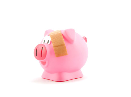 Pig flu with patch isolated on white backgroundの写真素材