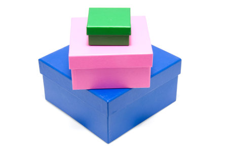 stacked colorful boxes isolated on white background