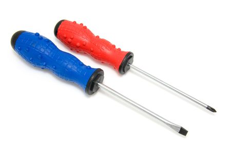 two screwdrivers on white backgroundの写真素材
