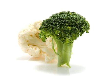Fresh broccoli and cauliflower isolated on white backgroundの写真素材