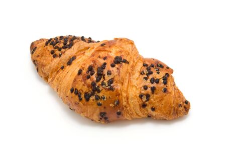 fresh baked chocolate croissant, isolated on white backgroundの写真素材