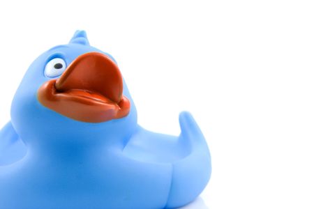 Big blue rubber duck isolated on white backgroundの写真素材