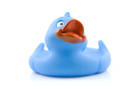 One big blue rubber duck isolated on white backgroundの写真素材