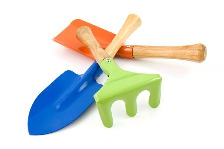colorful gardening tool isolated on white backgroundの写真素材