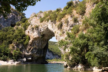 Vallon Pont d'Arc, a natural bridge in the Ardèche Franceの写真素材