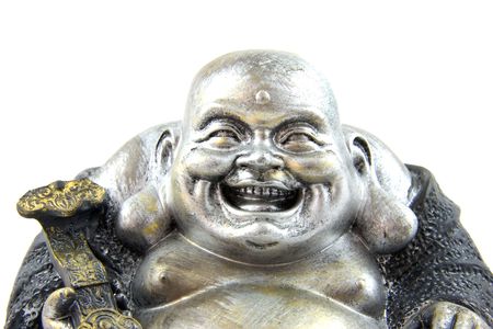 Buddha statue Poe-Tai Ho-Shang, also known as smiling Buddha or big belly buddha, isolated on white backgroundの写真素材