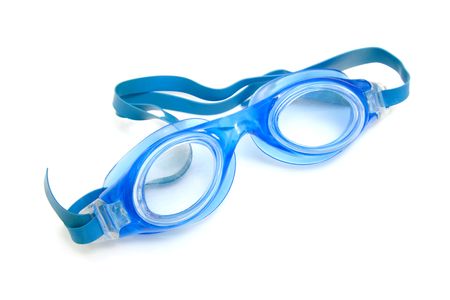 Blue dive goggles isolated on white backgroundの写真素材