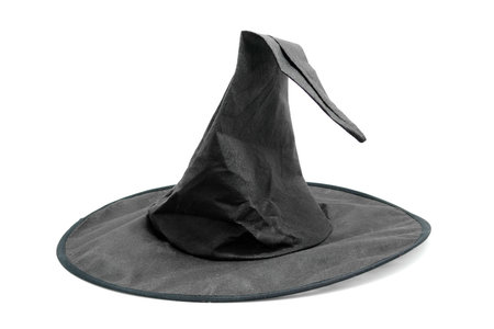 black fabric witch hat isolated on white backgroundの写真素材