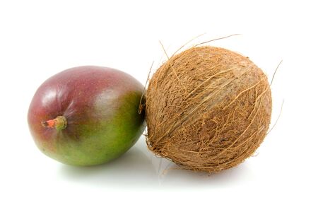 tropical coconut and mango  isolated on white backgroundの写真素材