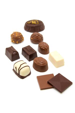 tasty chocolate bonbons isolated on white backgroundの写真素材