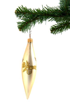 Light christmas ball with angel on tree over white backgroundの写真素材
