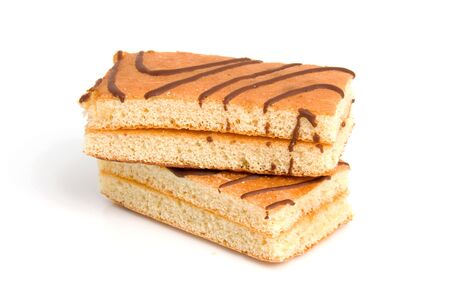 two Delicious stacked cake with stripes over white backgroundの写真素材
