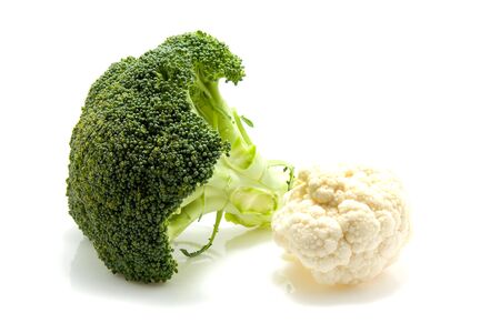 Fresh broccoli and cauliflower isolated on white backgroundの写真素材