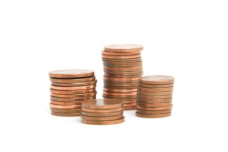Euro money: stack of coins over white backgroundの写真素材