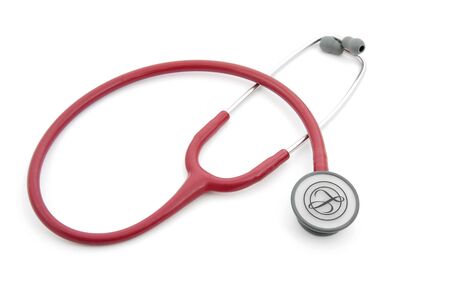 Red stethoscope isolated on white backgroundの写真素材