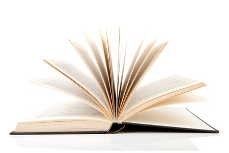 open book isolated on white backgroundの写真素材