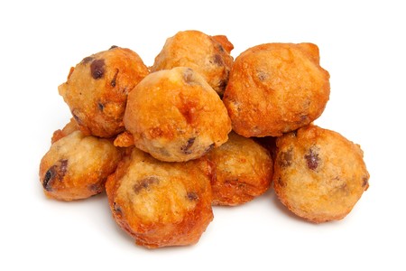 Dutch donut also known as oliebollen, traditional New Year's eve food isolated on white backgroundの写真素材