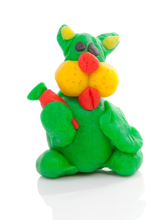 green bunny clay modeling over white backgroundの写真素材