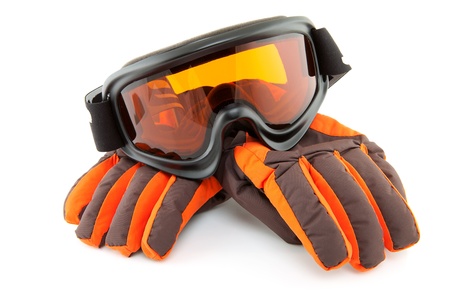 ski goggles and gloves isolated on white backgroundの写真素材