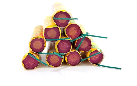 not yet lit fireworks over white backgroundの写真素材