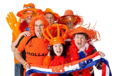 Group of Dutch soccer fans over white backgroundの写真素材