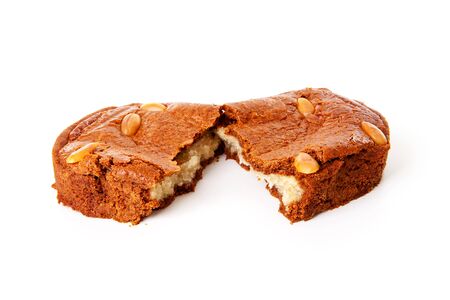 Dutch filled gingerbread cake over white backgroundの写真素材