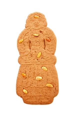 Typical Dutch speculaas pop (gingerbread doll) isolated on white backgroundの写真素材