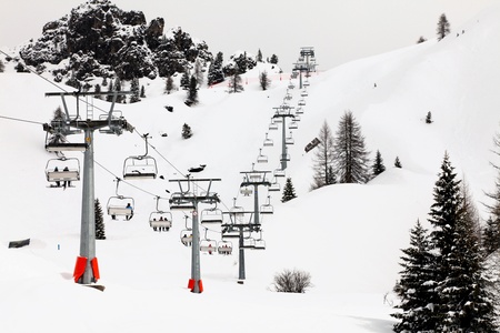 Ski lift in the Dolomites of Italyの写真素材