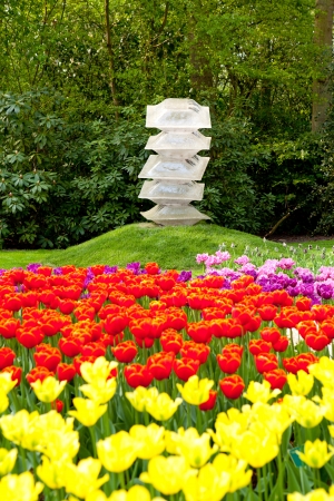 Art in Lisse flowergarden with colorful Dutch Tulipsの写真素材