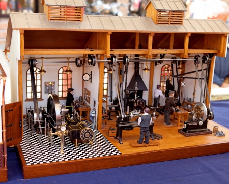 Miniaturefactory with industrial steam engine in closeupのeditorial素材