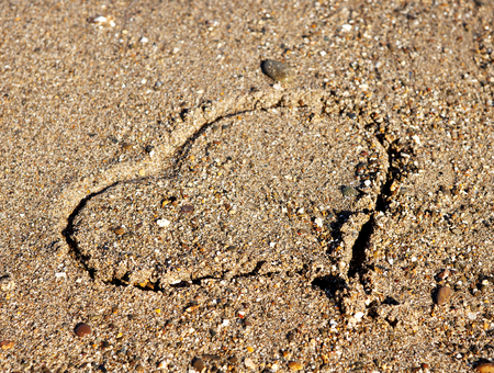 Heart on the beach in closeupの写真素材