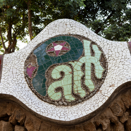 Detail of mosaic Parc Guell of Gaudi in Barcelonaの写真素材