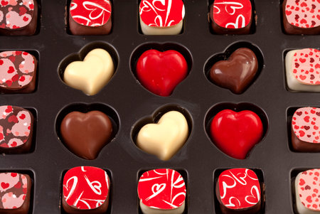 Box with delicious chocolate in closeup