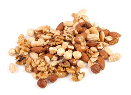 Variation of freh nuts over white backgroundの写真素材