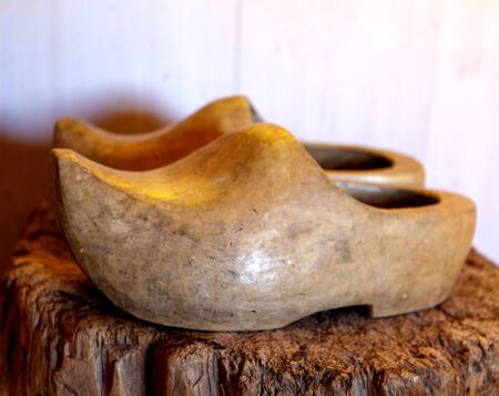 Couple of typical Dutch wooden shoesの写真素材