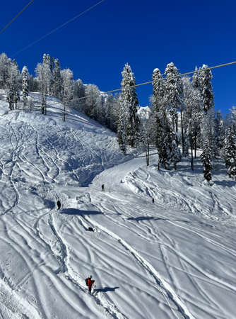 ski resort in the mountains in a sunny dayの写真素材