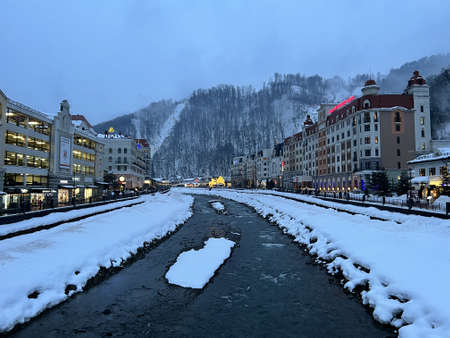 winter in the city in the mountainsの写真素材