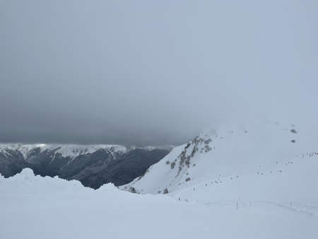 mountain peaks covered in snowの写真素材