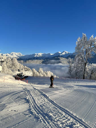 skiing in the mountainsの写真素材